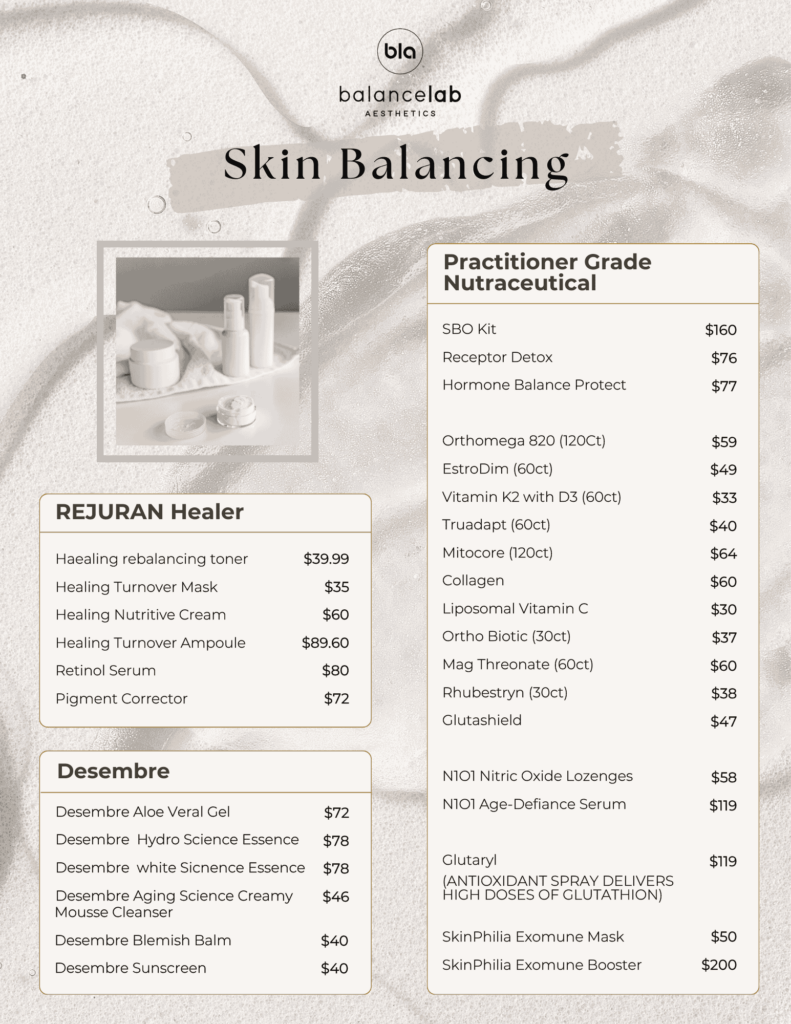 Products Price List Balance Lab Aesthetics